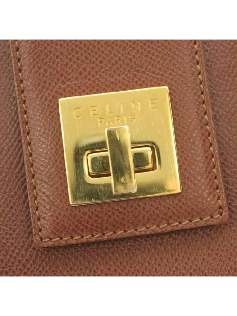 Celine Turnlock Tote Leather Brown